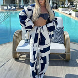 Women Tops Summer Shirt Print Straight-Leg Trousers Suit