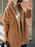 Women Trench Coat Cardigan Women's Clothes Double-Sided Velvet Casual Long Buckle-Free Solid Color Loose Lapels Coat