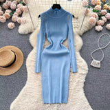 Women Maxi Dress Spring and Autumn Turtleneck Knitting Hip Skirt