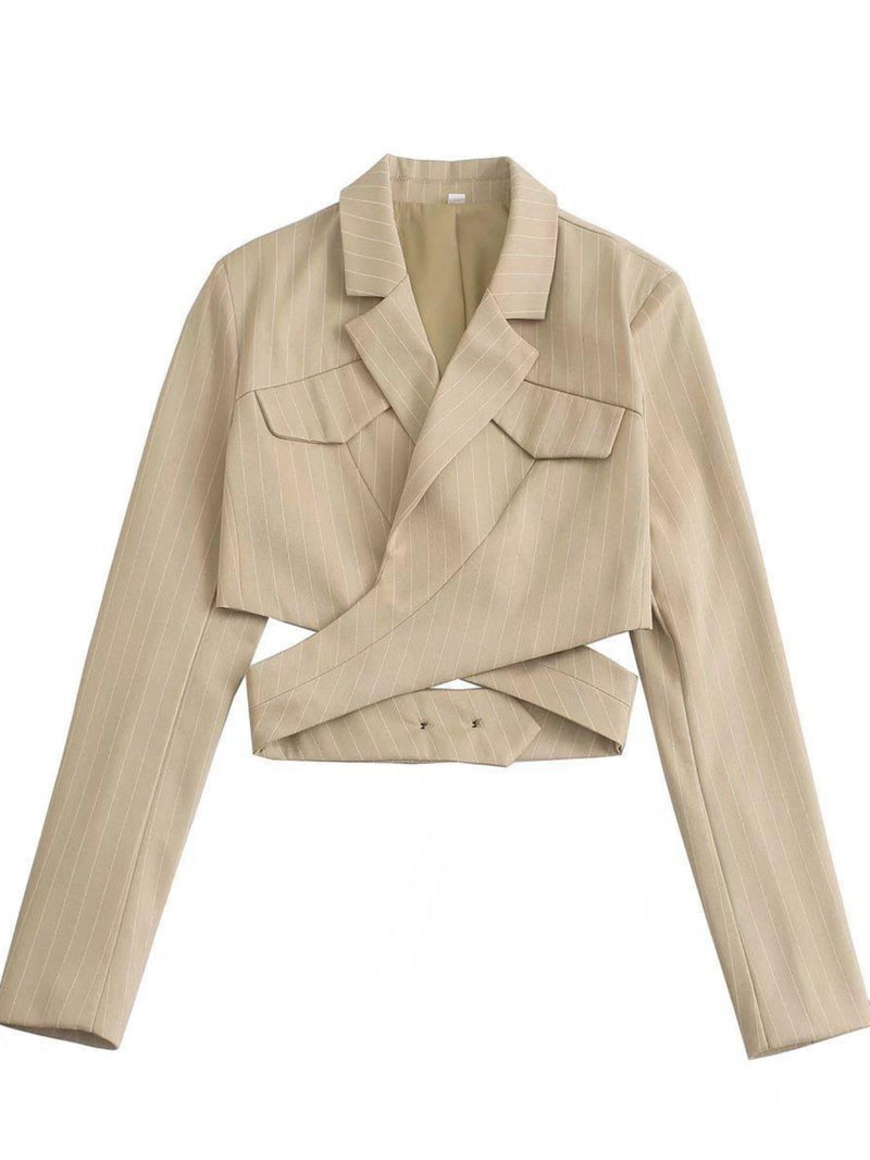 Women's Suits Jacket Women's Autumn Lace up Short Midriff-Baring Top