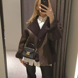 Women Leather Jacket Suede Lamb Wool Short Coat for Women