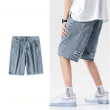 Men Jeans Shorts Straight Loose Summer Ripped Shorts