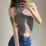 Women Sweater Knitwear Retro Turtleneck Knitted Vest Autumn Top