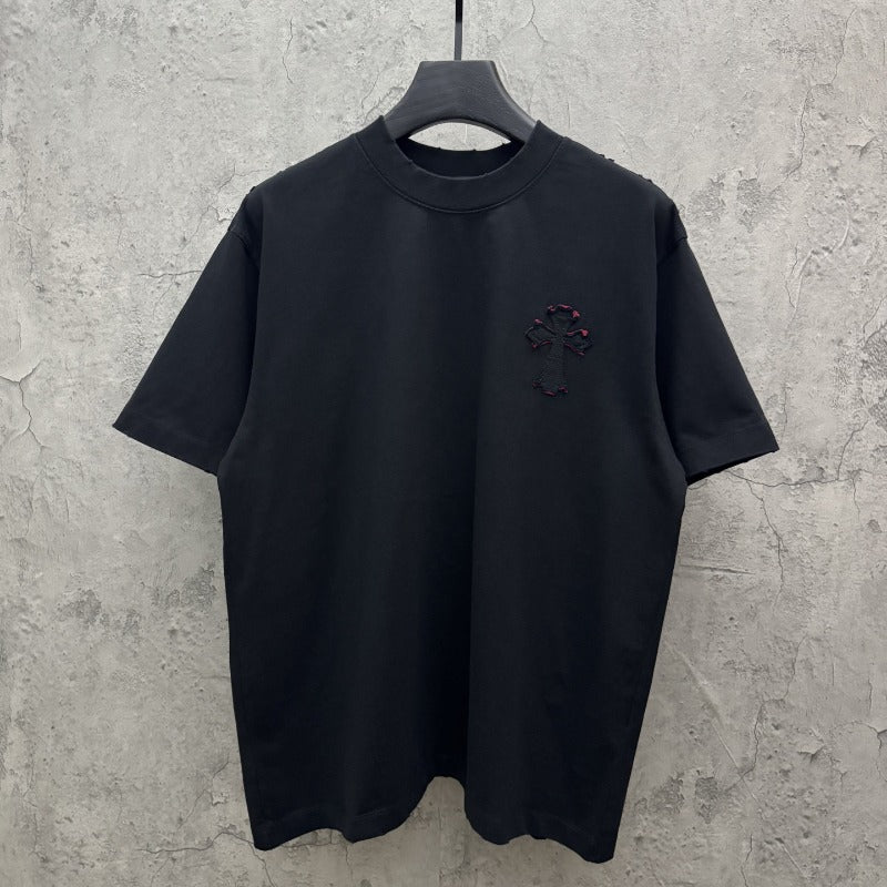 Ch hip-hop t-shirts - double layer appliqué embroidery, short sleeve, relaxed fit, 100% cotton, american heavyweight style