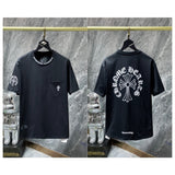 Ch hip-hop t shirts ch crow letter collar sanskrit cross flower arm short-sleeved loosecasualpure cotton american style