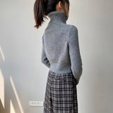 Women Winter Knitted Sweater Short Long Sleeve Bottoming Shirt Autumn 8t3063