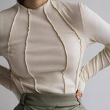 Women T-shirt Autumn and Winter round Neck Tight Edge T-shirt Casual Sexy Top