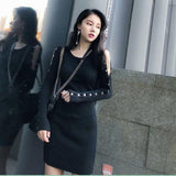 Women Maxi Dress Spring and Autumn Slim Fit off-the-Shoulder Sheath Long Sleeve Knitted Dress