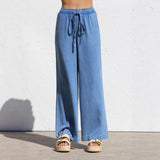 Women's tencel denim pants - spring/summer lightweight, european & american high-waisted, slimming, straight-leg, wide-leg, ice silk drape, casual pants