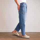 Women's pants: in-stock european & american retro distressed straight-leg jeans, casual patchwork long pants, loose-fit denim for women