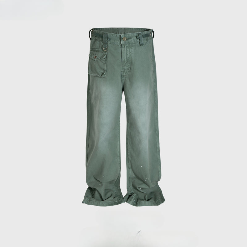 MIJKO Men's Vintage Pants MIJKO Men's Women's High Street Buckle Strap Waist Straight Pants Washed Toolwear Pants