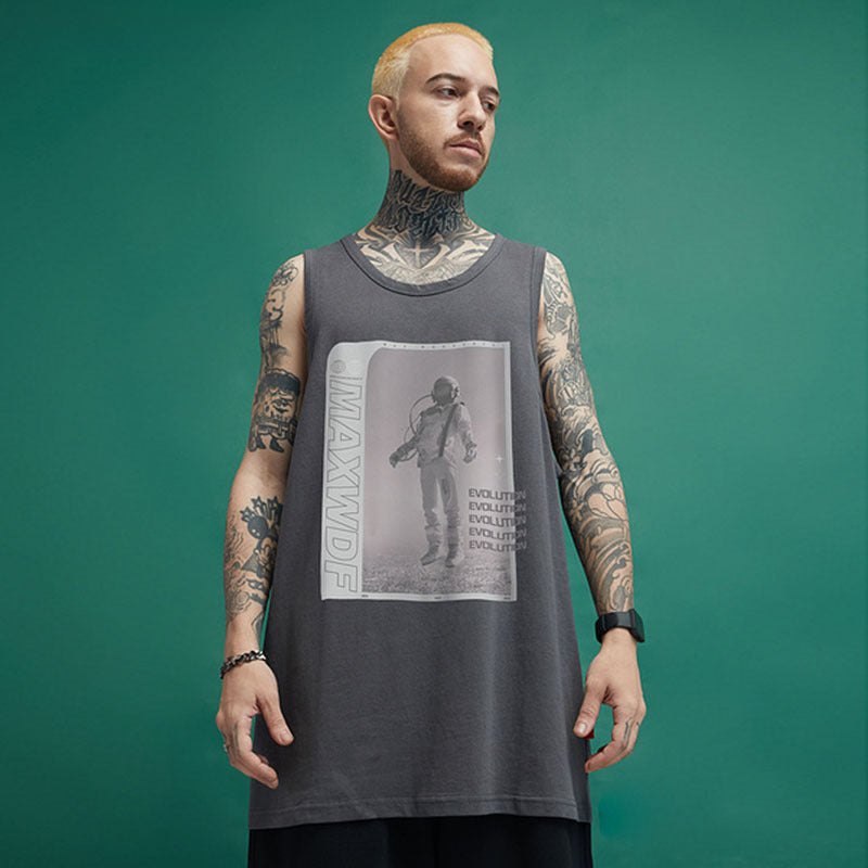 Men Vest Sleeveless T-shirt Printed Lettered Casual Vest Summer