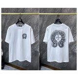 Ch hip-hop t shirts american ch short-sleeved horseshoe flocking washed and worn loosecasualheavy weighteasiest for matchcouple high street