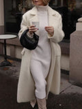 Women Woolen Coat Autumn and Winter Solid Color Suit Collar Mid-Length Double Breasted Woolen Coat