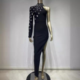Women Dresses One Shoulder Long Sleeve Open Leg Bandage One-Piece Dress Party (Ont0408)