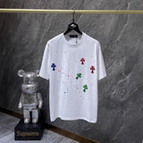 Ch hip-hop t shirts high version ch short-sleeved couple sanskrit colorful cross foam splash ink short-sleeved high street versatile