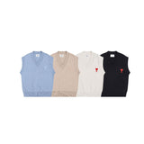 Ami korean style v-neck knitted vest - women's autumn heart jacquard sleeveless sweater vest - versatile outerwear top