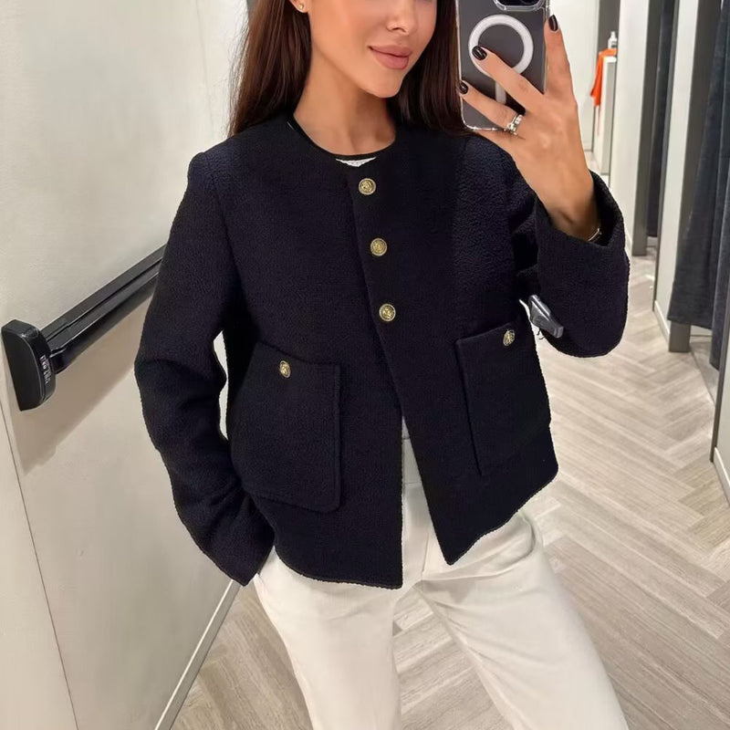 Women Jacket Autumn Crew Neck Jacket