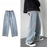 Men Jeans Washed Jeans Men's Casual Trousers Straight Loose Wide Leg Pants