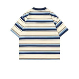 Hip-hop t-shirts: american retro vibe trendy striped short-sleeve men's high street hip-hop casual loose-fit tee