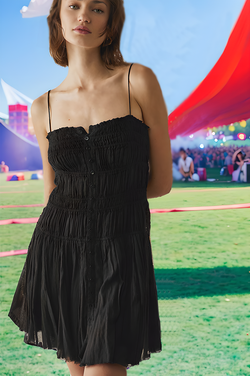 Coachella Dress Square Neck Suspender Short Slim Fit Cotton Sexy Gauze Dress