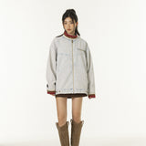 Unisex Jacket Autumn Vintage Stand Collar Denim Jacket