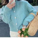 Women Knitted Cardigan Vintage Autumn and Winter round Neck Knitted Cardigan Coat Loose Sweater