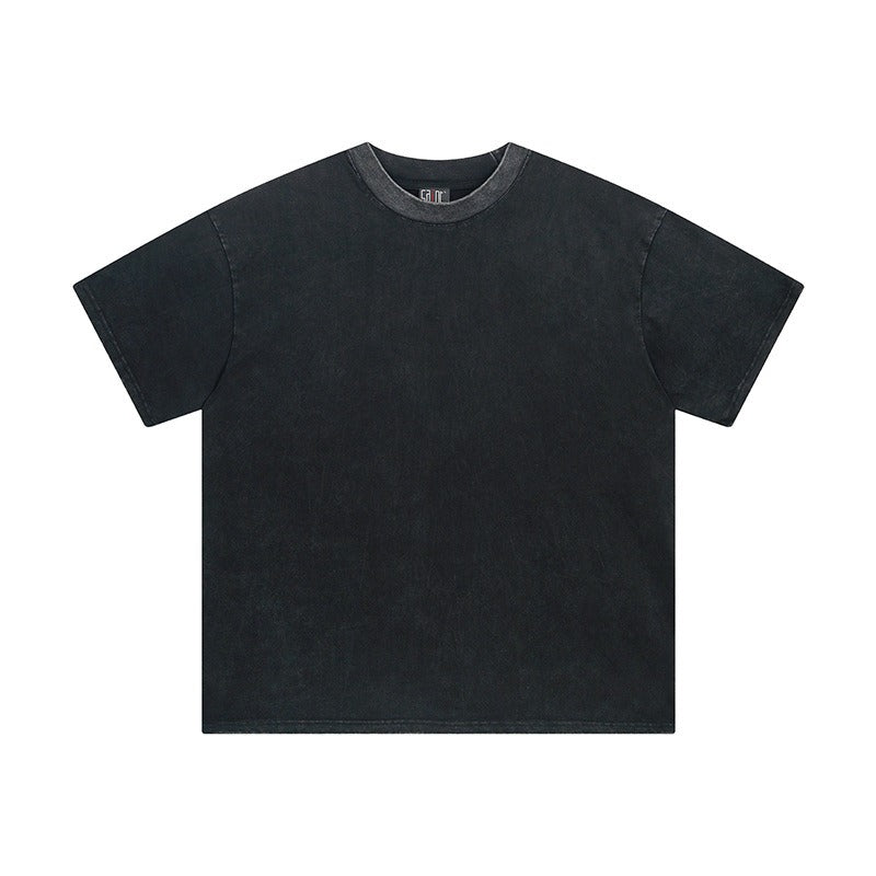 saint m t shirts s.m. washed & distressed solid color heavyweight short-sleeve tee with a small neckline