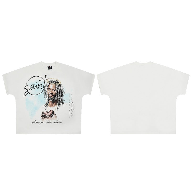 saint m t shirts s.m character & letter graphic crew neck pullover short sleeve t-shirt