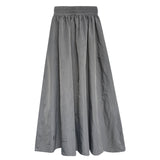 Women Skirt Vintage Umbrella Skirt High-Grade Pleated Elastic Waist A- line Large Hem Skirt