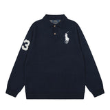 Rl ralph lauren pony casual loose knit wool sweater warm women's autumn/winter zip-up polo collar top couple