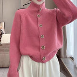 Women Knitwear Autumn and Winter Turtleneck Button Sweater Loose Knitted Cardigan