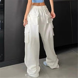 Women Sweatpants Spring and Autumn Leisure Pocket Wide Leg Pants