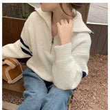 Women Knitwear Fall and Winter Lapels Half Zipper Sweater Loose Sweater