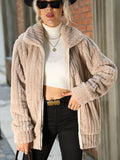 Women Trench Coat Lapel Long-Sleeve Zipper Mid-Length Double-Sided Plush Coat
