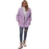 Women Trench Coat Autumn Hooded Long Sleeve Loose Mid-Length Buckle-Free Double-Sided Velvet Casual Cardigan