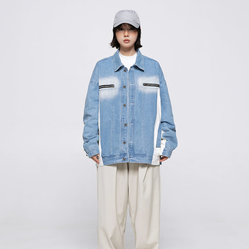 Unisex Jacket Autumn Denim Stitching Baggy Coat