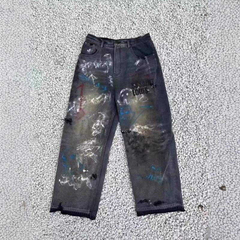 Saint m t pants s.m distressed handpainted graffiti loose casual pants wholesale
