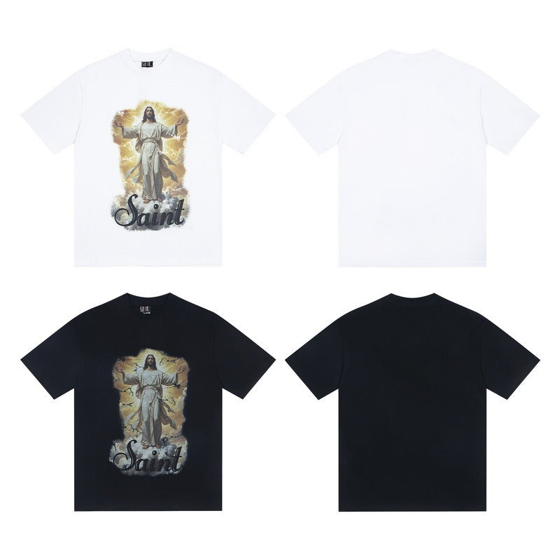 saint m t shirts s.m character & letter graphic crew neck short sleeve tee