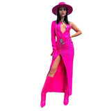 Women Dresses Sexy Dress One Shoulder Split Sleeve Long Dress Party Dress (Ont0408)