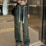 Men Jeans Vintage Jeans Loose High Waist Straight Wide Leg Pants