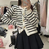 Women Knitwear Autumn Winter Retro Crew Neck Sweater Slim-Fit Knitted Cardigan