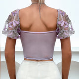 Women Party Tops Halter Perspective Butterfly Embroidered Suspender Mesh Vest