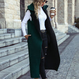 Women Trench Coat Autumn Sleeveless Lengthened Loose Composite Color Matching Plush Casual