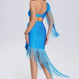 Women Evening Dress Tassel Dress Sexy Tight Hollow out Bandage Gown