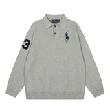 Rl ralph lauren pony casual loose knit wool sweater warm women's autumn/winter zip-up polo collar top couple