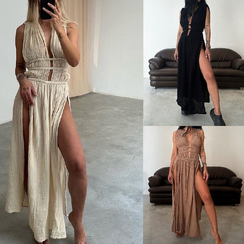 Women Dresses Bohemian Hollow Slit Dress (Jrm0409)