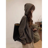 Women Knitted Pullover Striped Hooded Sweater Autumn Loose Sweater
