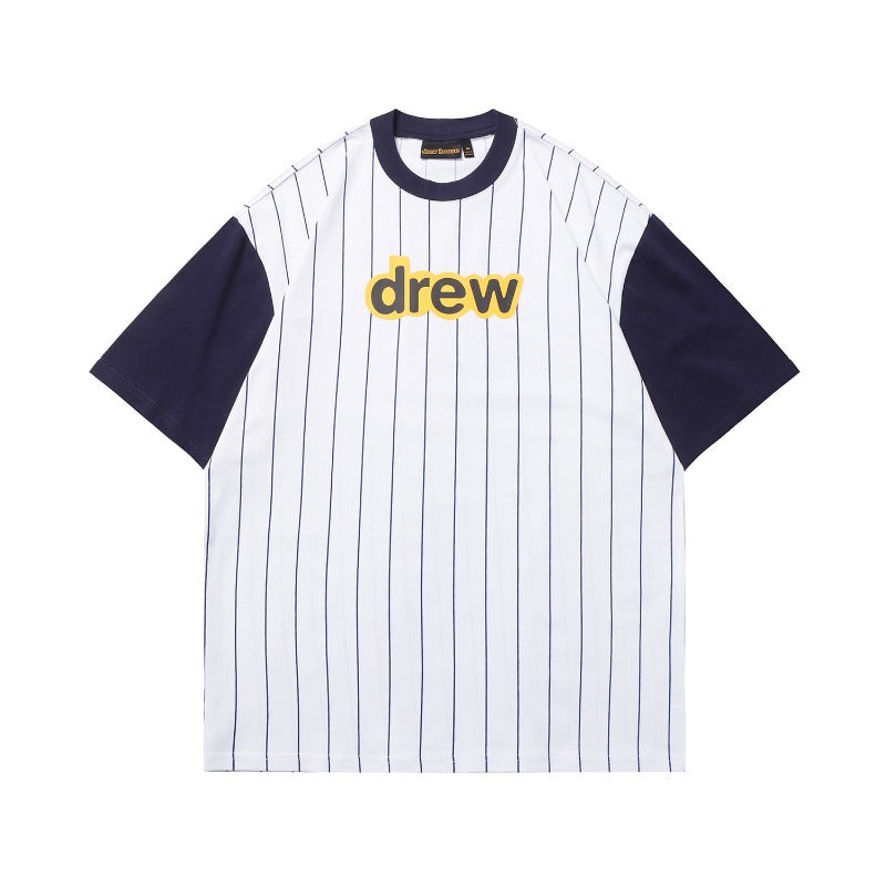 Drew house tshirt r d@ew letter print striped color block crew neck pullover short sleeve