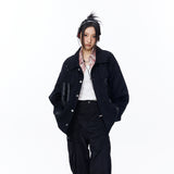 Unisex Jacket Autumn Ripped Pu Splicing Coat